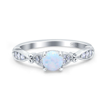 Heart Filigree Art Deco Wedding Bridal Ring Round Lab Created White Opal 925 Sterling Silver